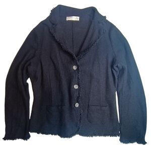 Fabiana Filippi Black Knit Blazer Jacket With Frayed Edges XL Old Money Luxury